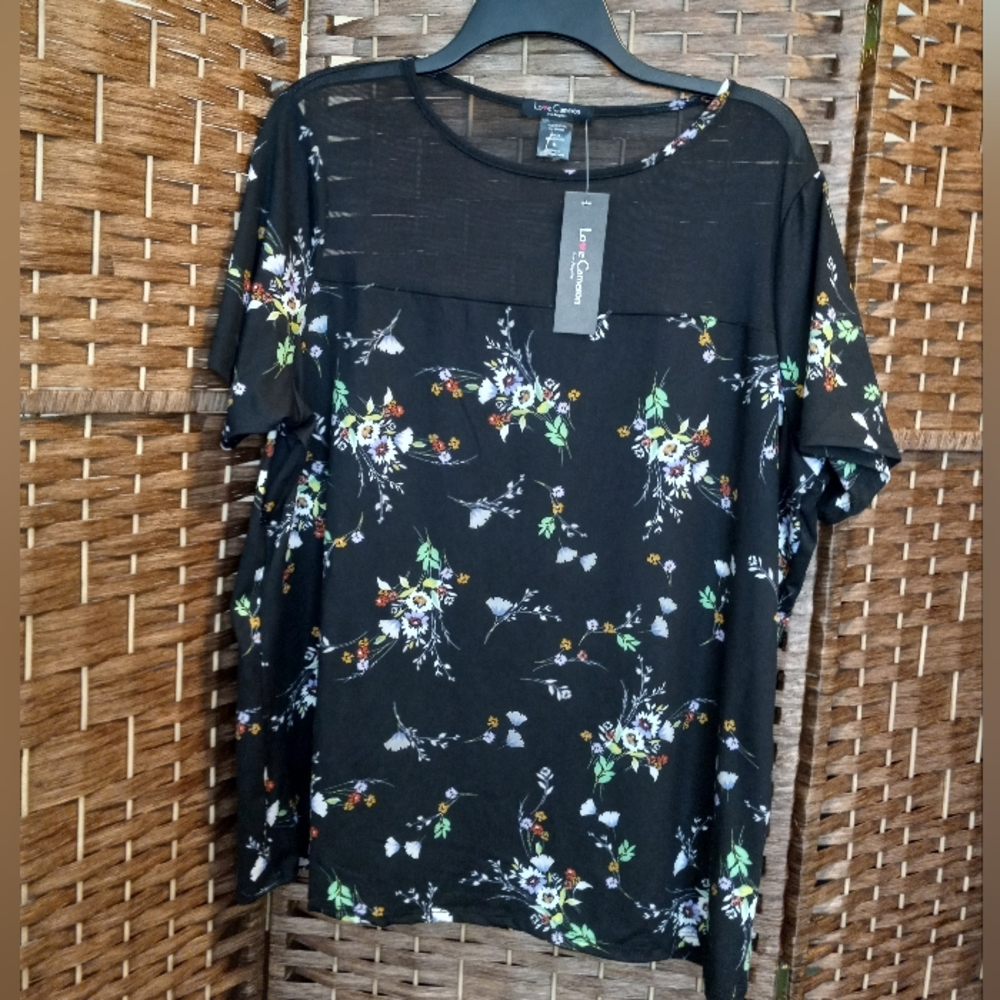 Love Cameron Floral & Mesh Blouse Top